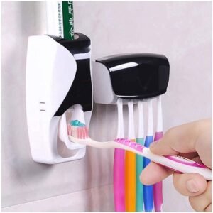 Plastic Toothbrush Holder with Cover Automatic Toothpaste Dispenser