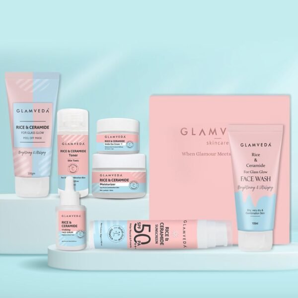 Glamveda Korean Rice & Ceramide 7 Step Weekly Skincare Routine For Women with Gift Box
