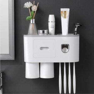 TGOPIT Toothbrush Holder Wall Mounted Automatic Toothpaste Dispenser Squeezer Kit