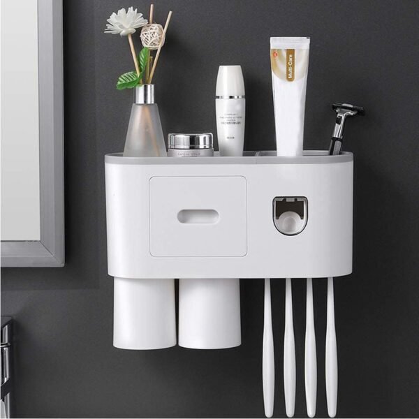 TGOPIT Toothbrush Holder Wall Mounted Automatic Toothpaste Dispenser Squeezer Kit