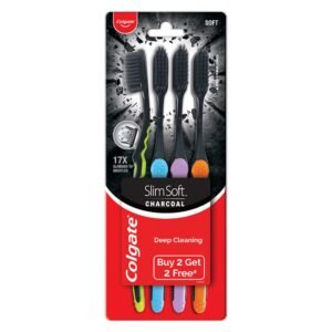 Colgate Slimsoft Charcoal Manual Toothbrush For Adult (Buy 2 Get 2 Free) - 4 Pcs