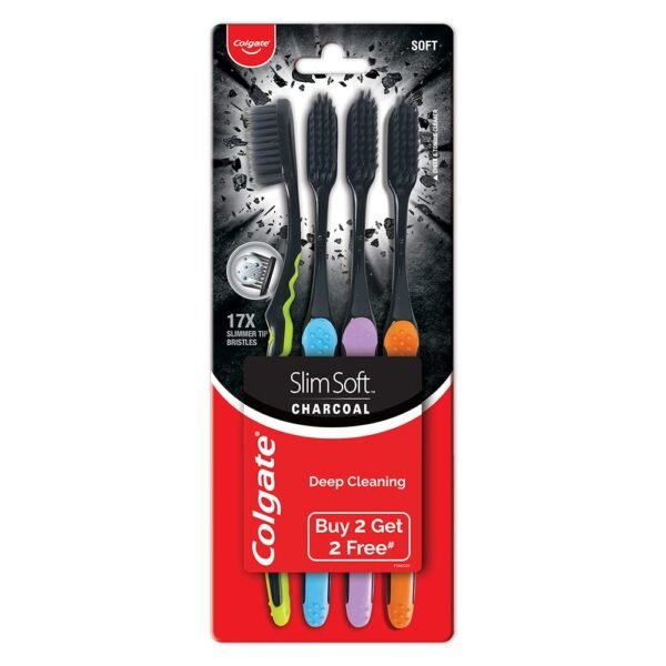 Colgate Slimsoft Charcoal Manual Toothbrush For Adult (Buy 2 Get 2 Free) - 4 Pcs